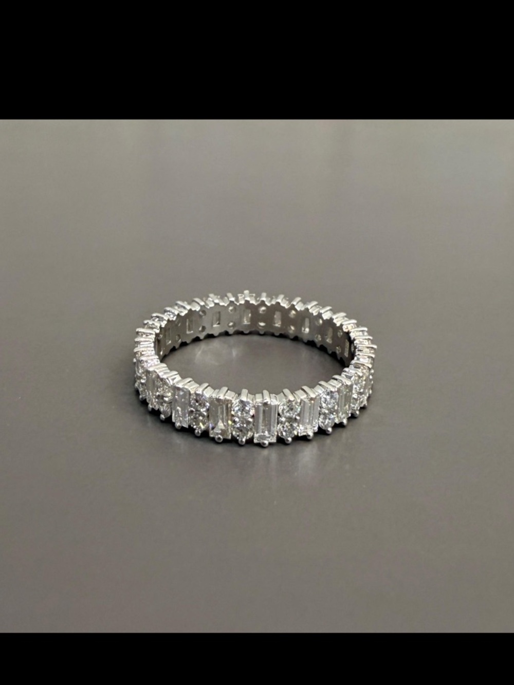 10k White gold eternity band - alternating baguette and round lab grown diamonds